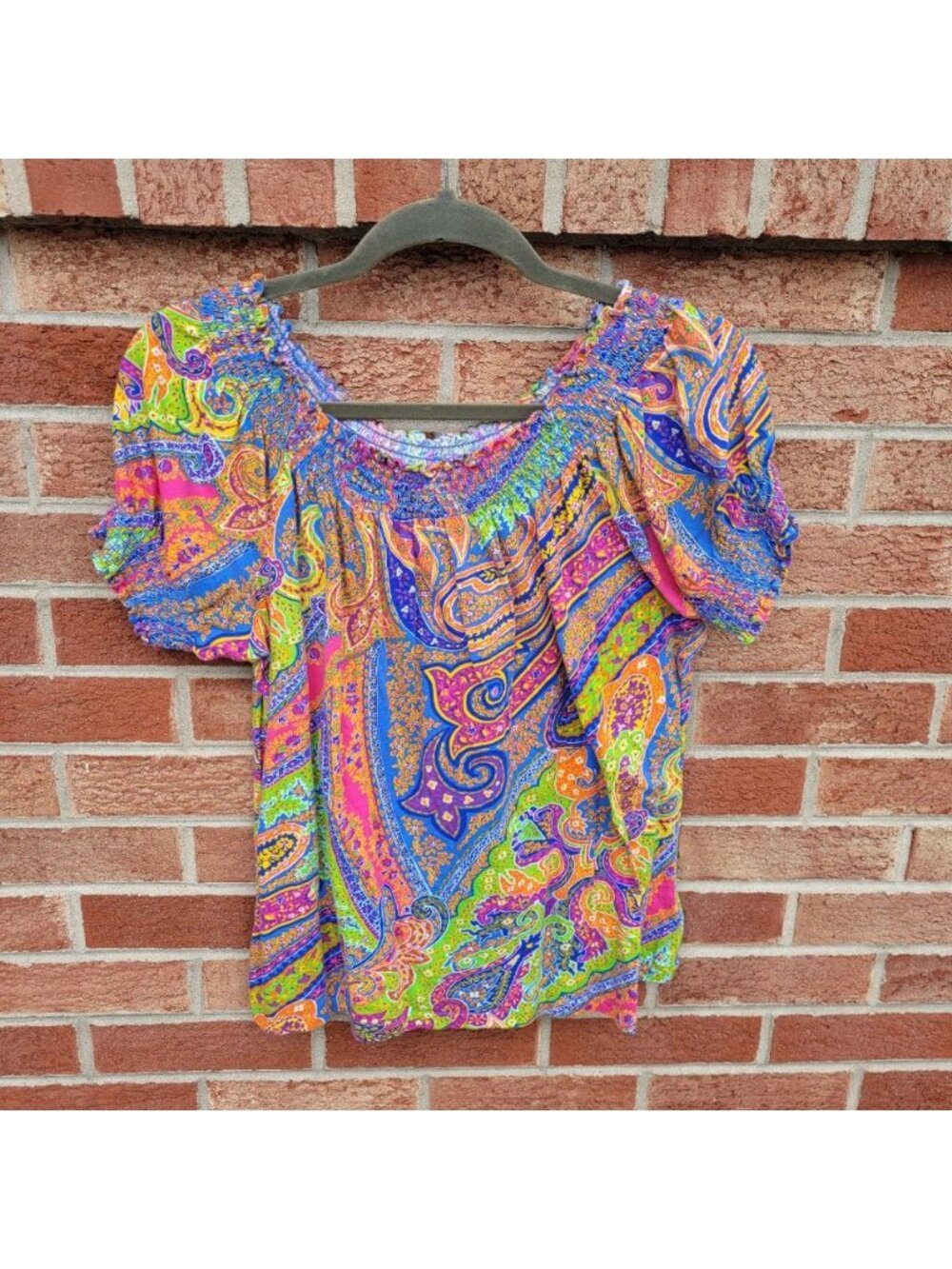 Lauren Ralph Lauren Paisley Top Women's Size Large Boho 100% Cotton